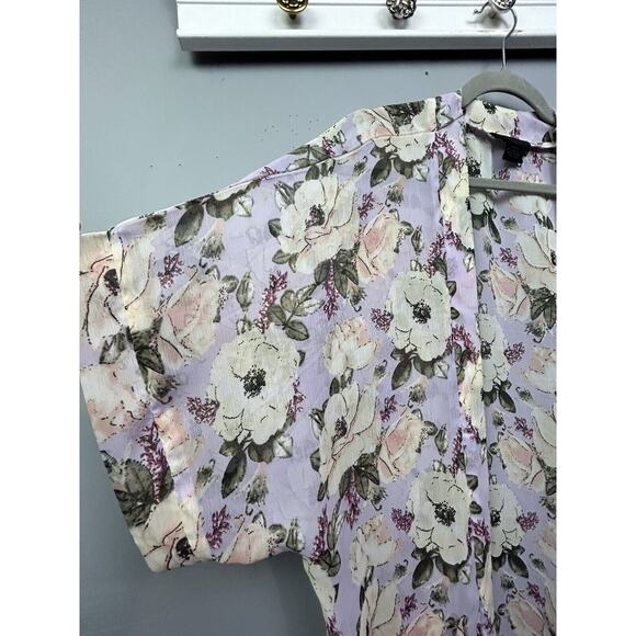 Steve Madden Purple‎ Floral Sheer Kimono Womens One Size Pockets Long Line - Picture 5 of 7